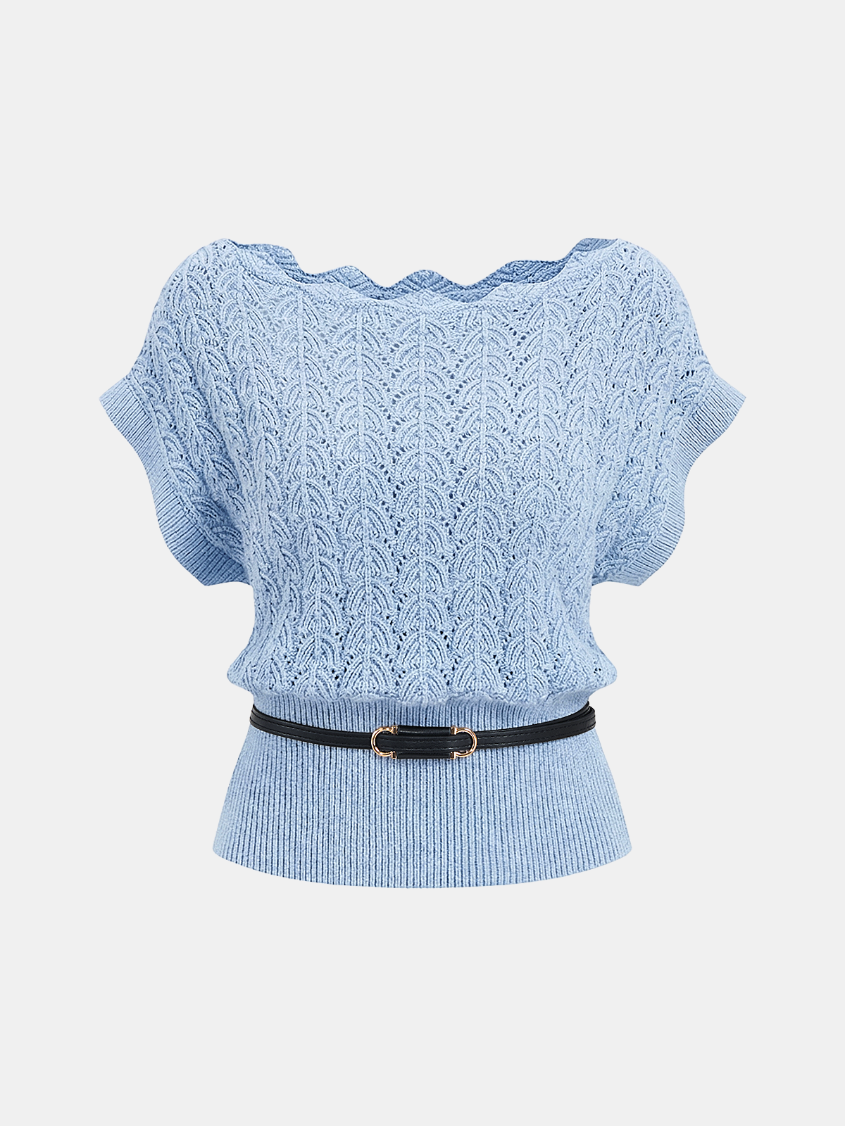 Strickoberteil mit Wellensaum und Gürtel