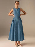 Robe longue en jean sans manches et dos nu
