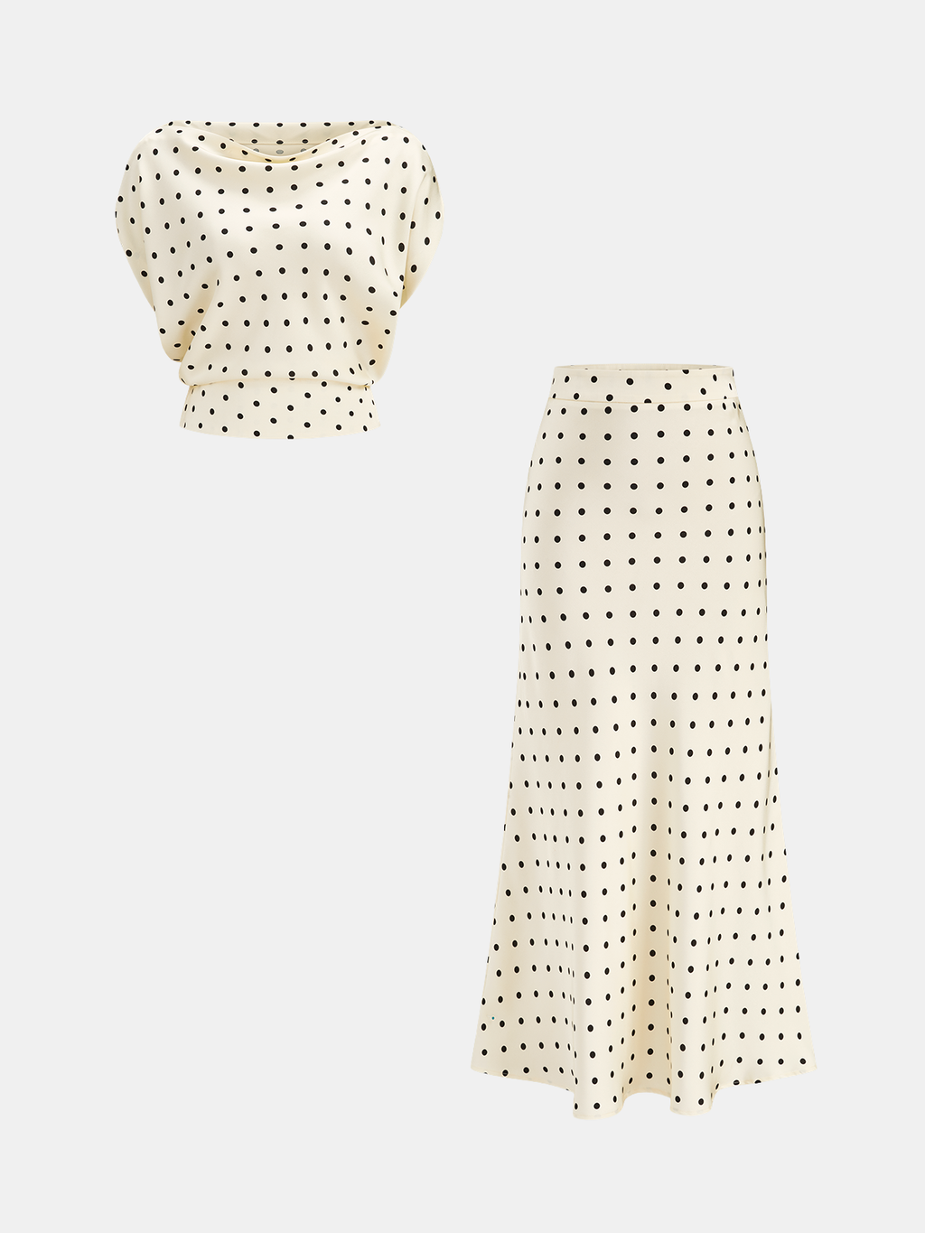 Ensemble Top Col Bénitier & Jupe Longue à Pois