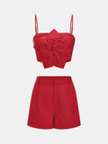 Ensemble Caraco & Short en Coton et Lin avec Fleurs en 3D