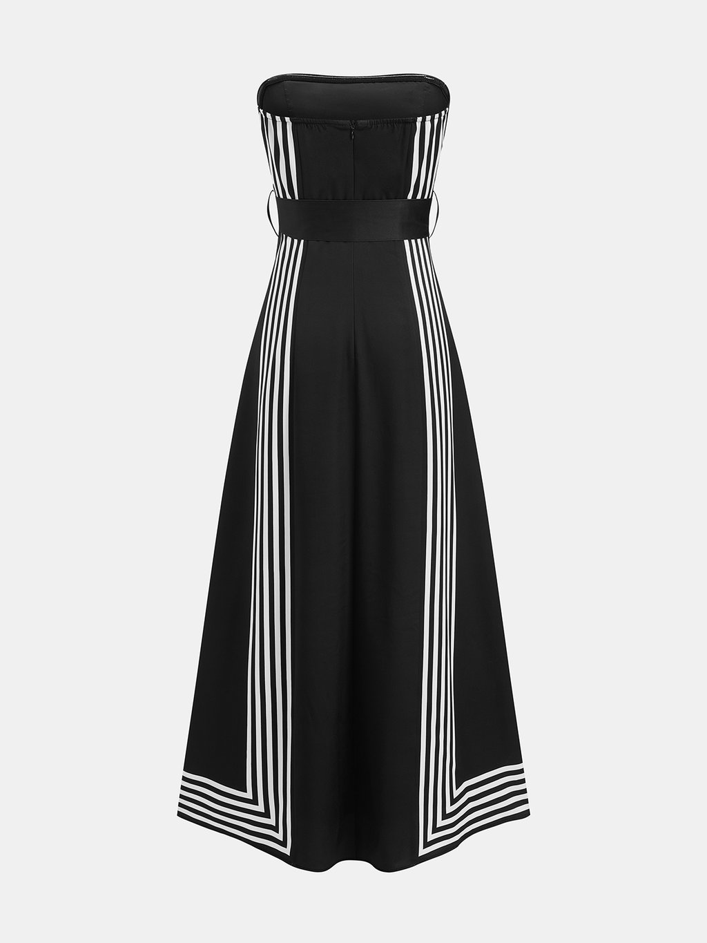 Robe midi bustier rayée ceinturée