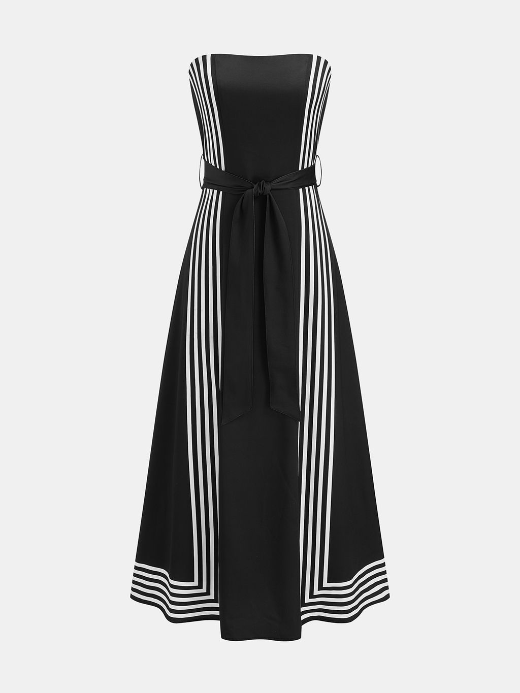 Robe midi bustier rayée ceinturée