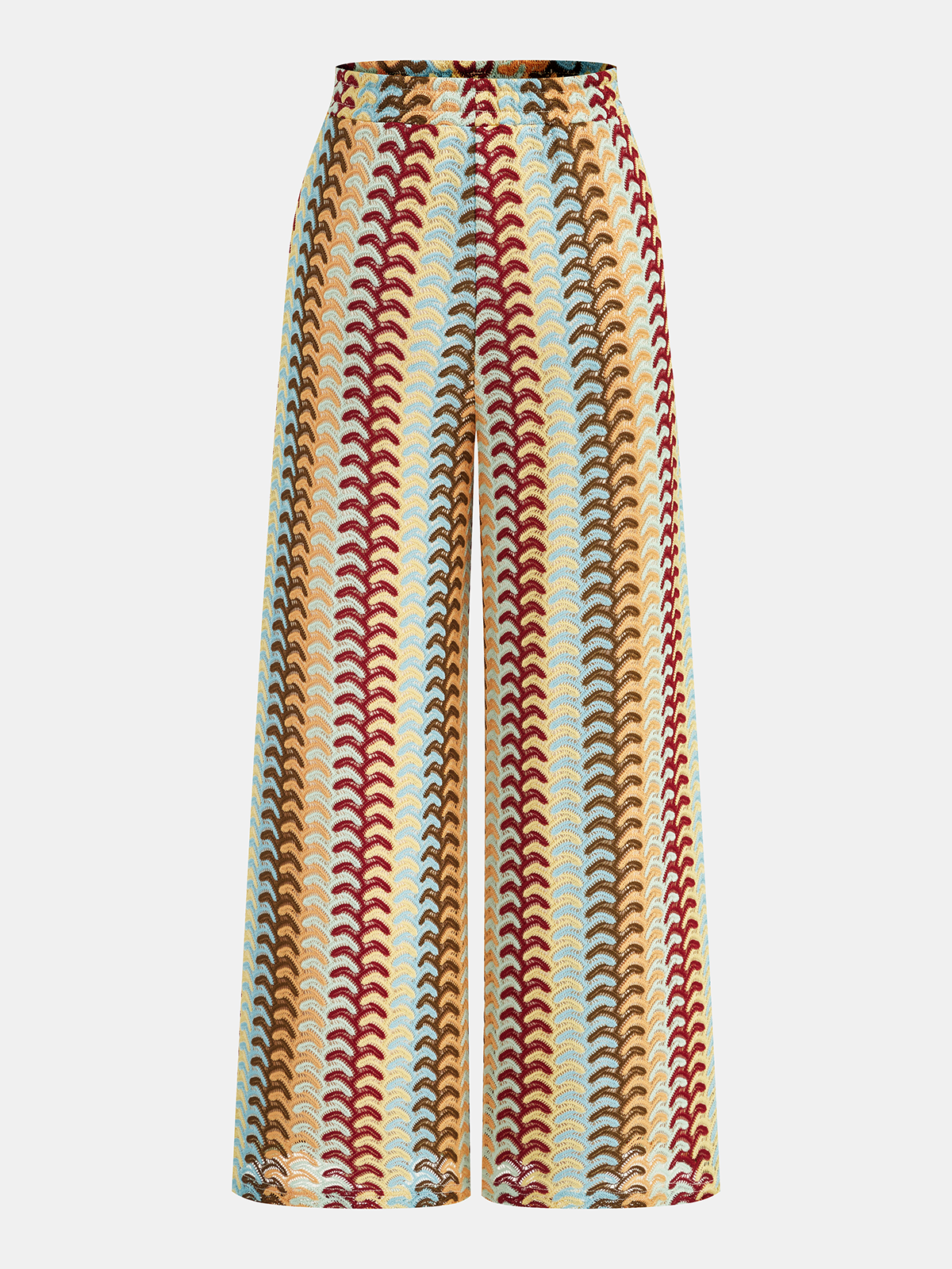Mehrfarbiges One-Shoulder Strickoberteil und Hose Set