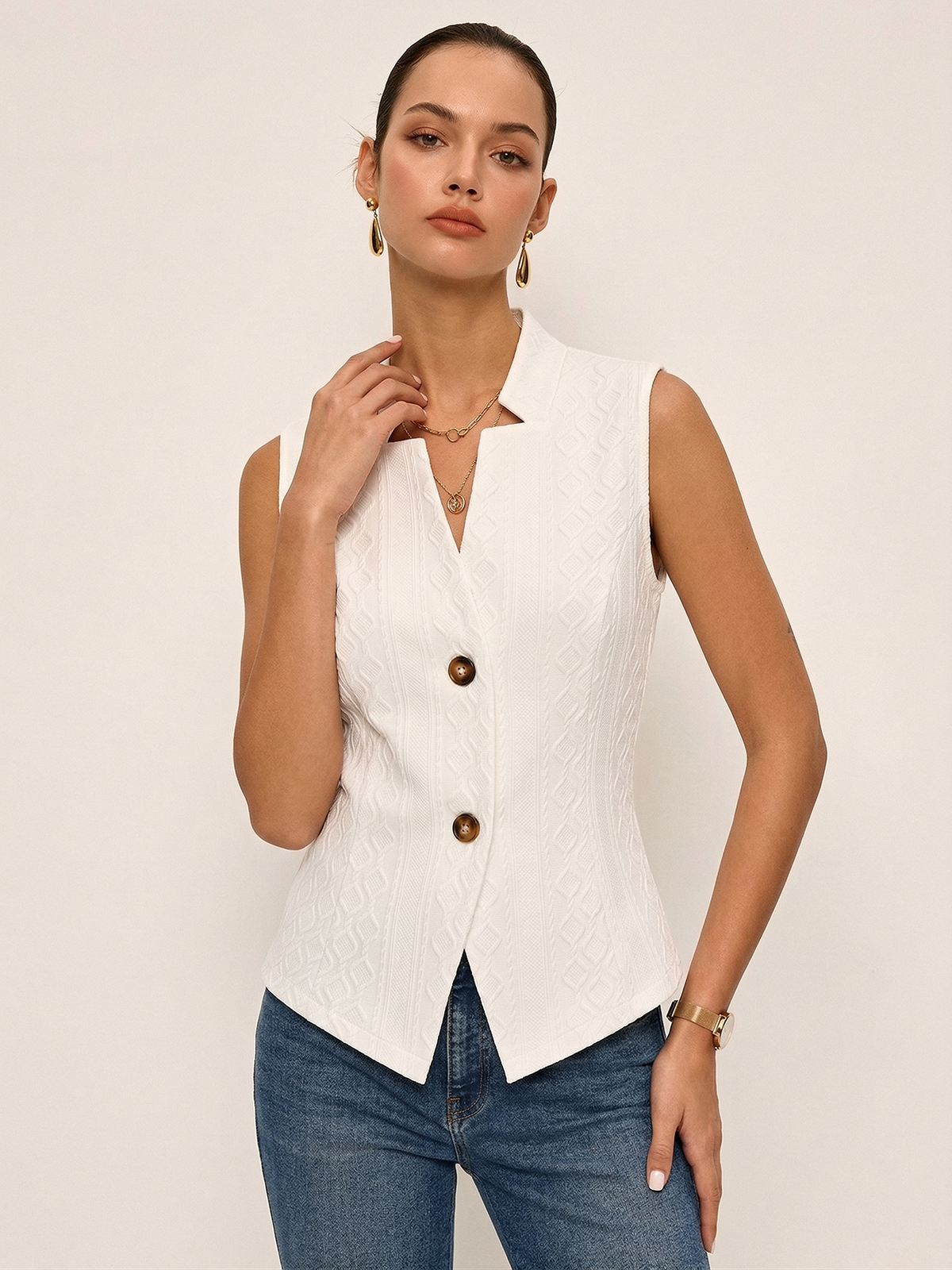 Gilet texturé boutonné à col montant