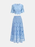 Floral Lace Crop Top & Midi Skirt Set