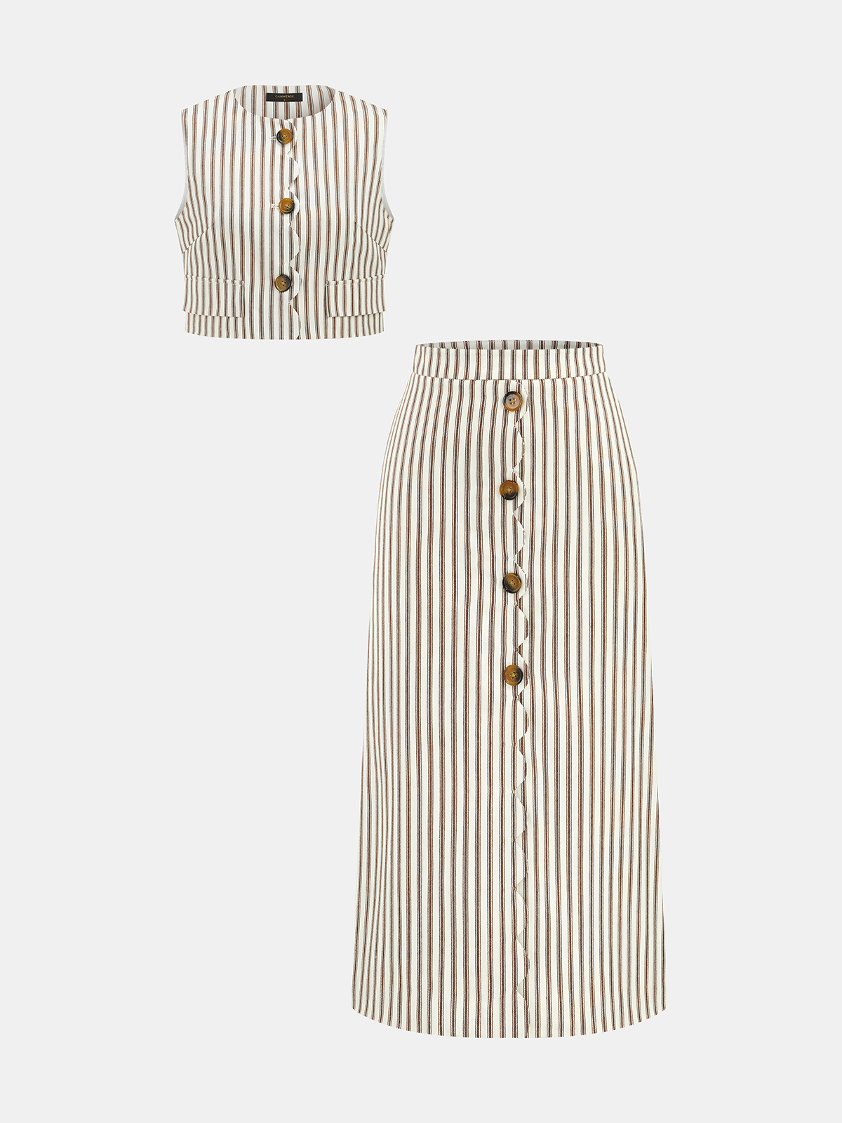 Gestreiftes ärmelloses Top & Midirock Set aus Baumwolle