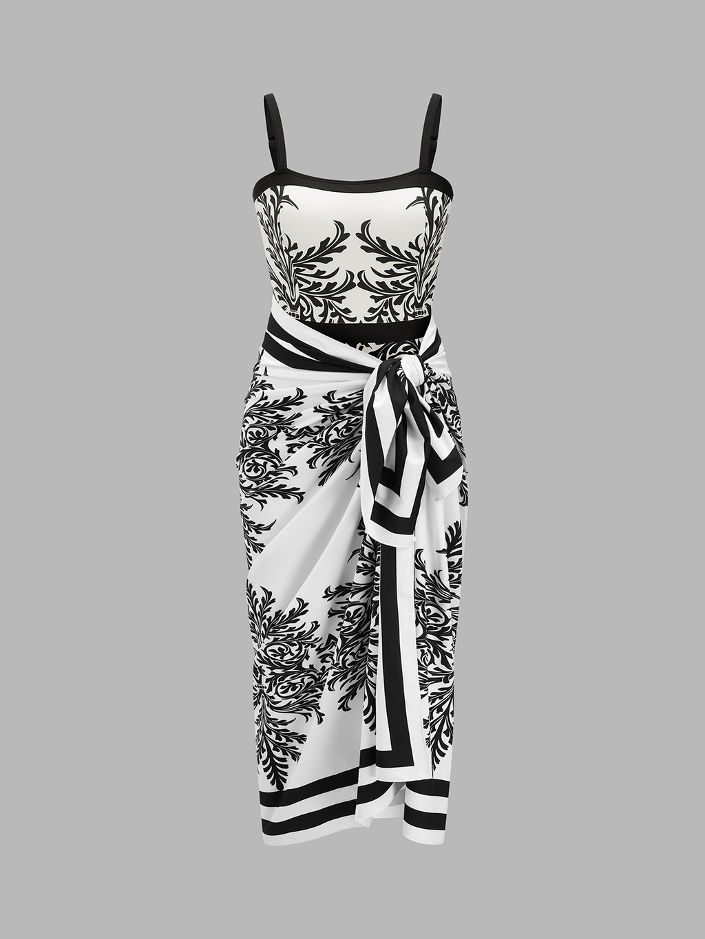 Barock-Print Badeanzug & Sarong-Set