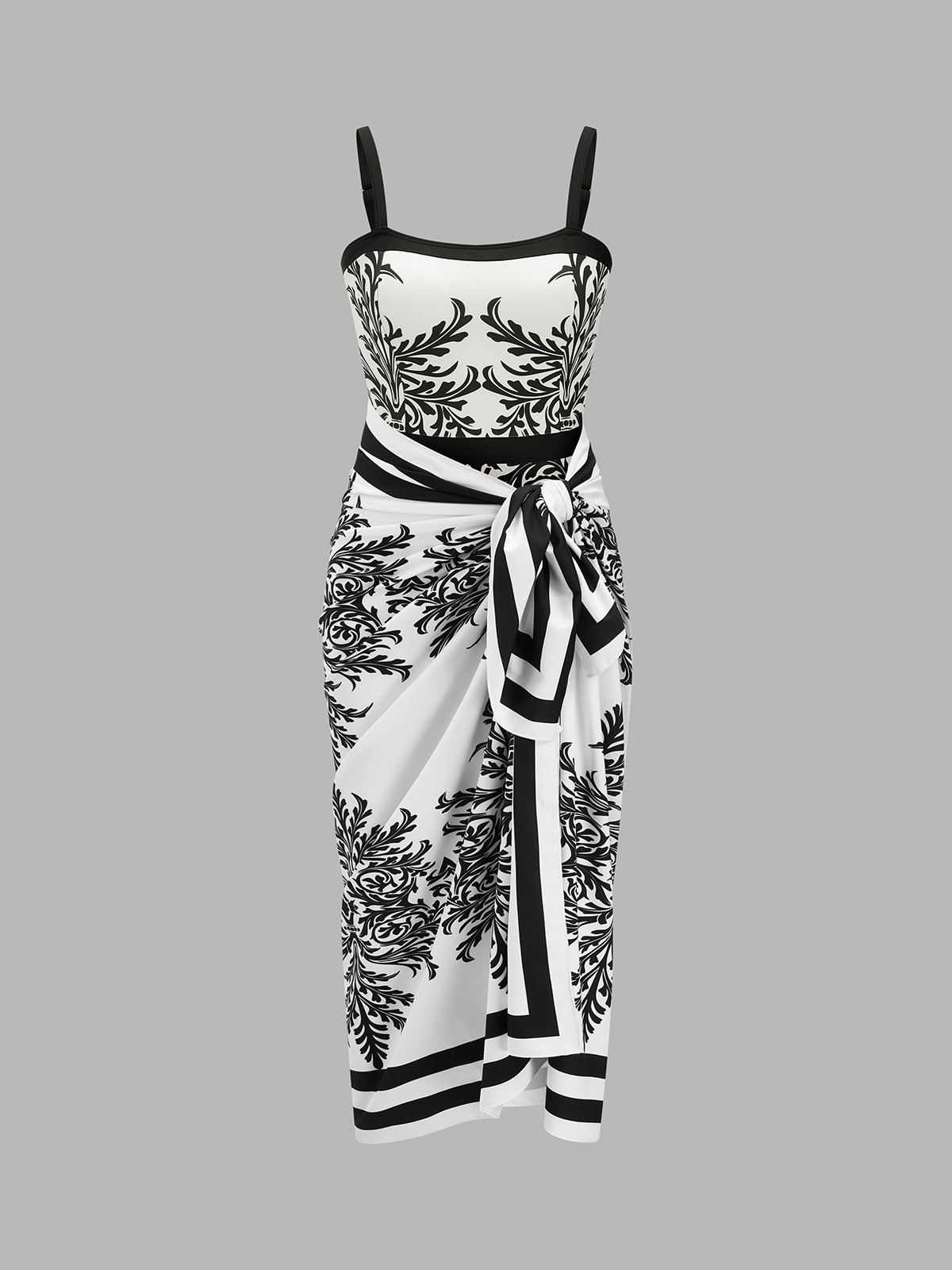 Barock-Print Badeanzug & Sarong-Set