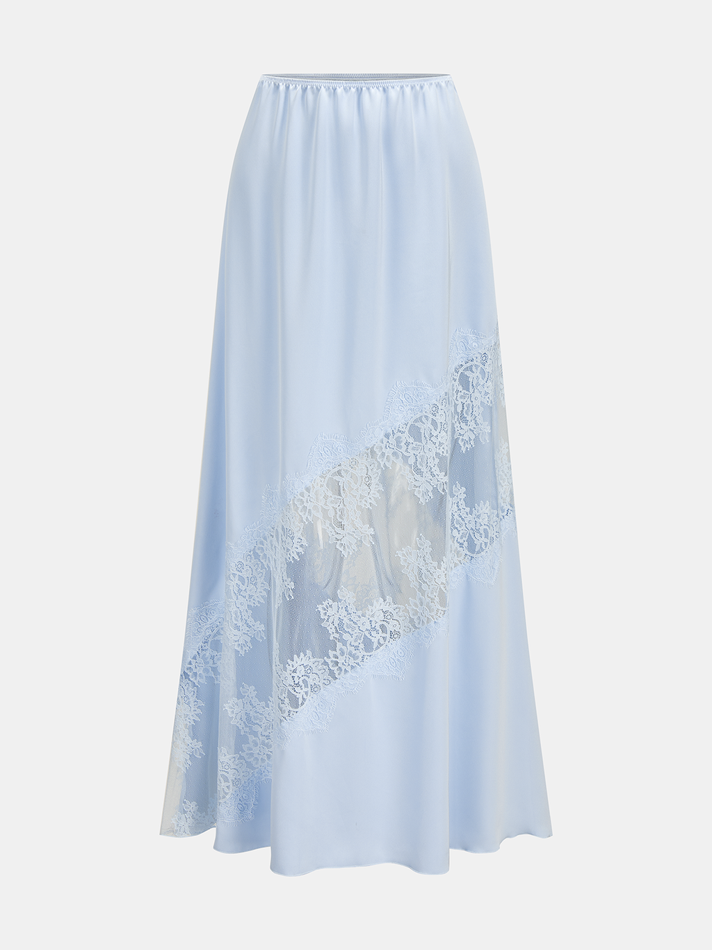 Jupe midi en satin à empiècements en dentelle