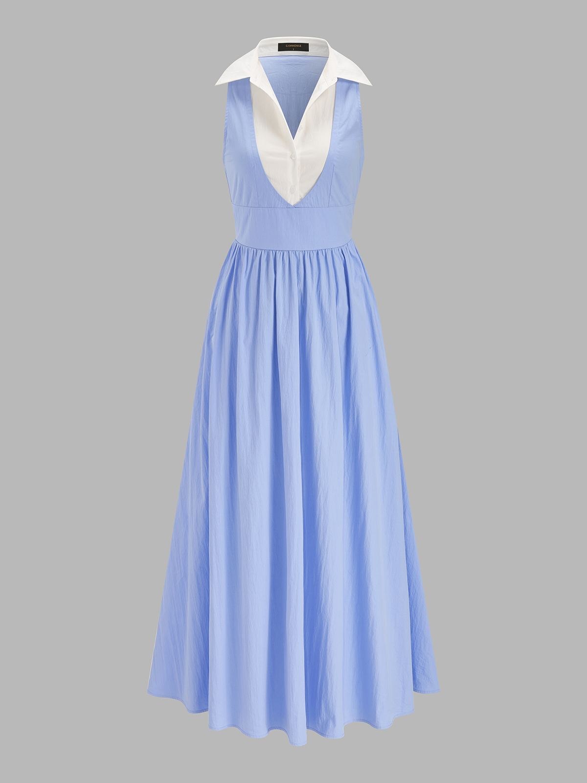 Ärmelloses Maxikleid mit Kragen aus Baumwollmischung