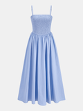 Robe longue caraco smockée en mélange de coton
