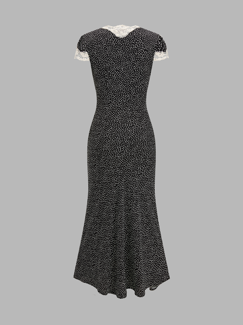 Gepunktetes Spitzen-Midi-Kleid mit V-Ausschnitt