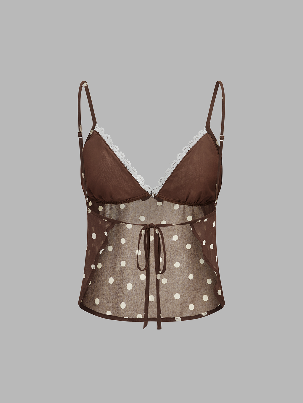 Ensemble haut transparent à pois bordé de dentelle et mini-jupe