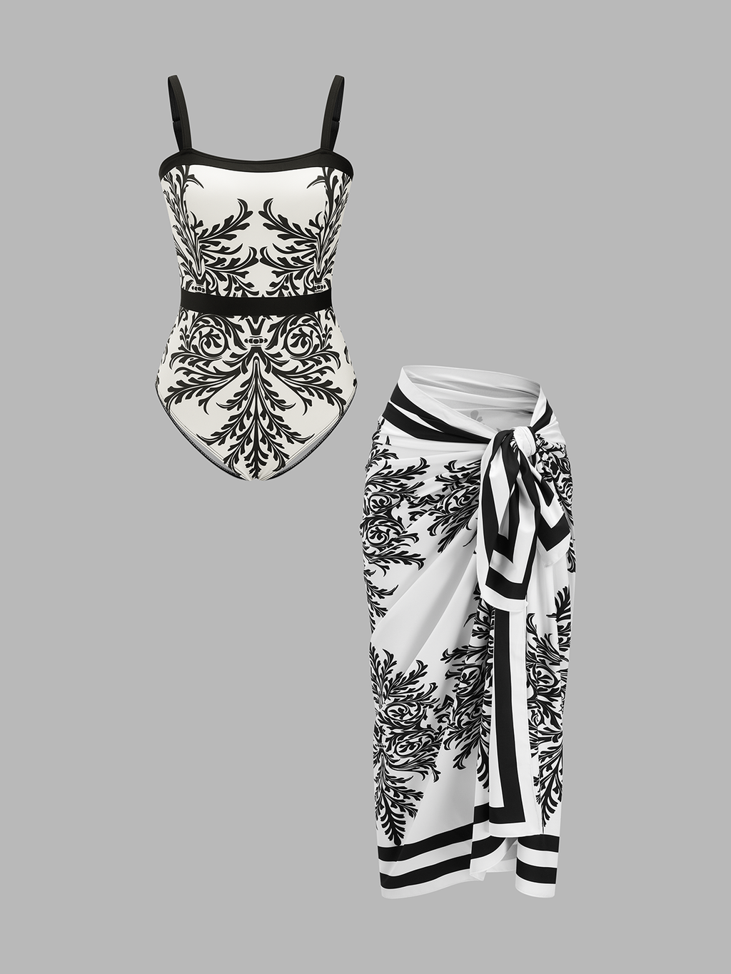 Barock-Print Badeanzug & Sarong-Set
