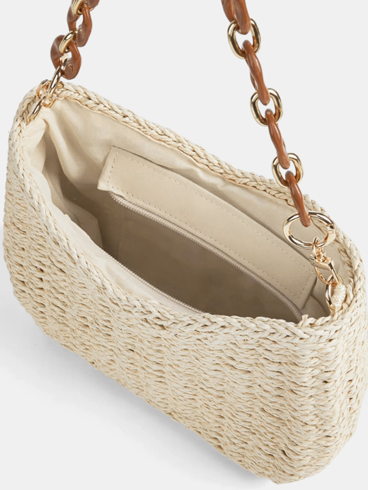 Sac bandoulière tressé en paille avec chaîne