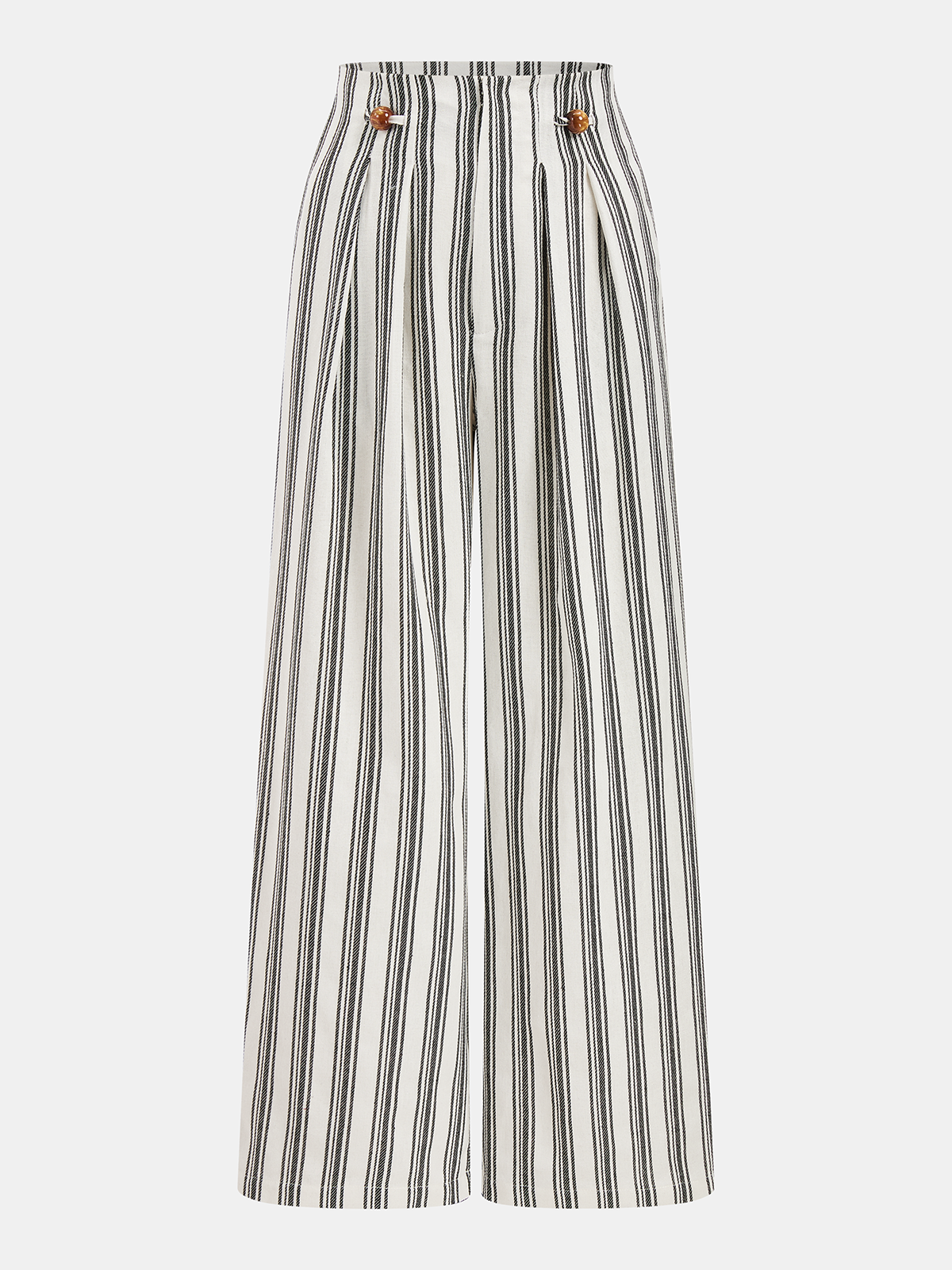 Pantalon large rayé en coton et lin