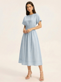 Short Sleeve Smocked Waist Midi Dress