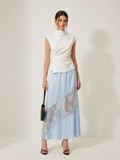 Jupe midi en satin à empiècements en dentelle