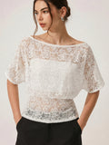 Lace Off-Shoulder Top with Built-in Bandeau