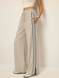 Cotton Linen Striped Split Drawstring Pants