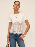 T-shirt à manches courtes et corset en dentelle