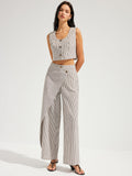 Striped Cotton Linen Vest & Asymmetrical Pants Set