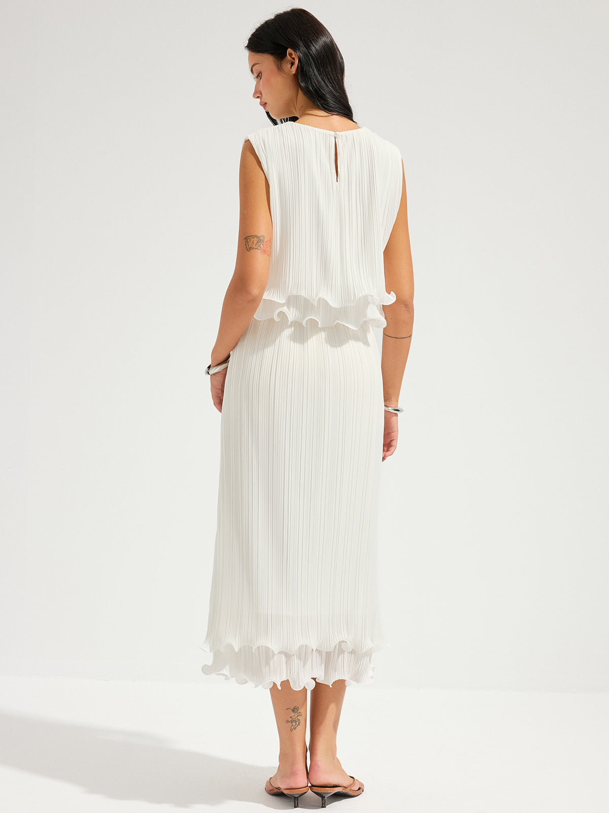 Pleated Ruffle Sleeveless Top & Midi Skirt Set