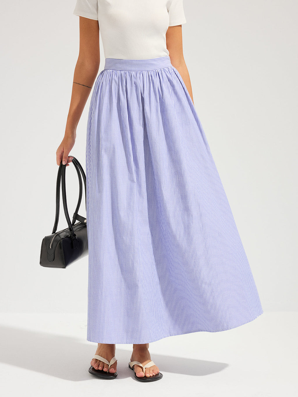 Oversized gestreifter Maxirock mit mittelhohem Bund