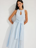 Robe longue en coton sans manches avec découpe et taille nouée