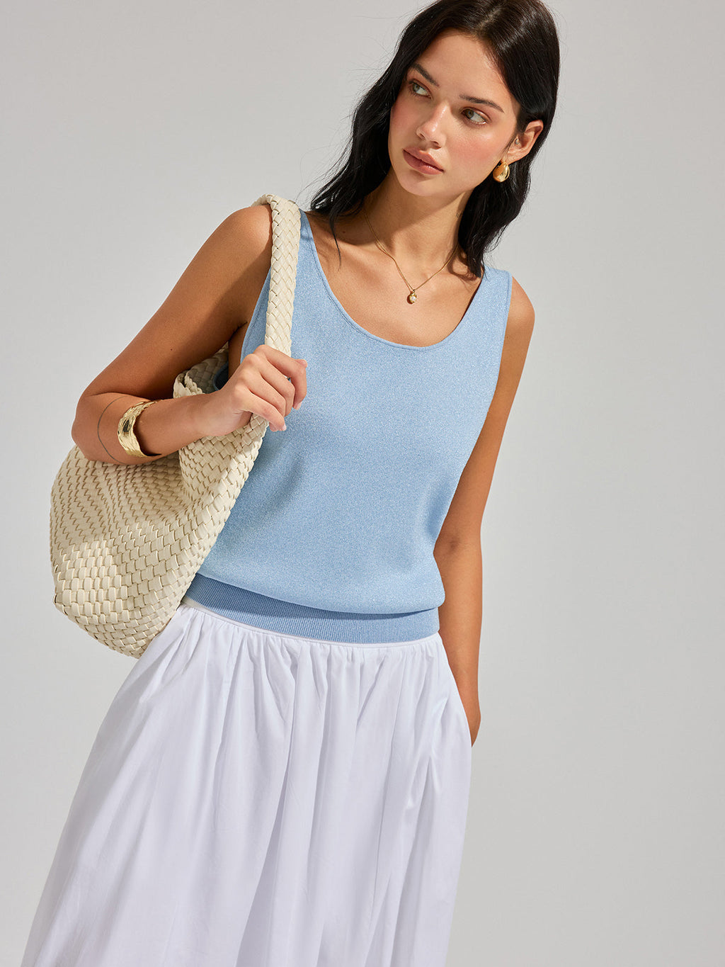 Lurex-Strick-Tanktop mit tiefem V-Rücken