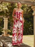 Trägerloses Oberteil und Hose mit Abstraktem Print Set