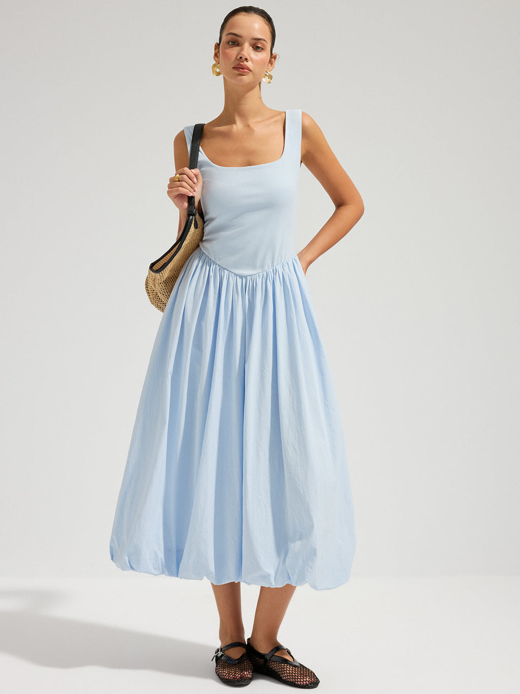 Rückenfreies ärmelloses Midi-Kleid aus Baumwolle