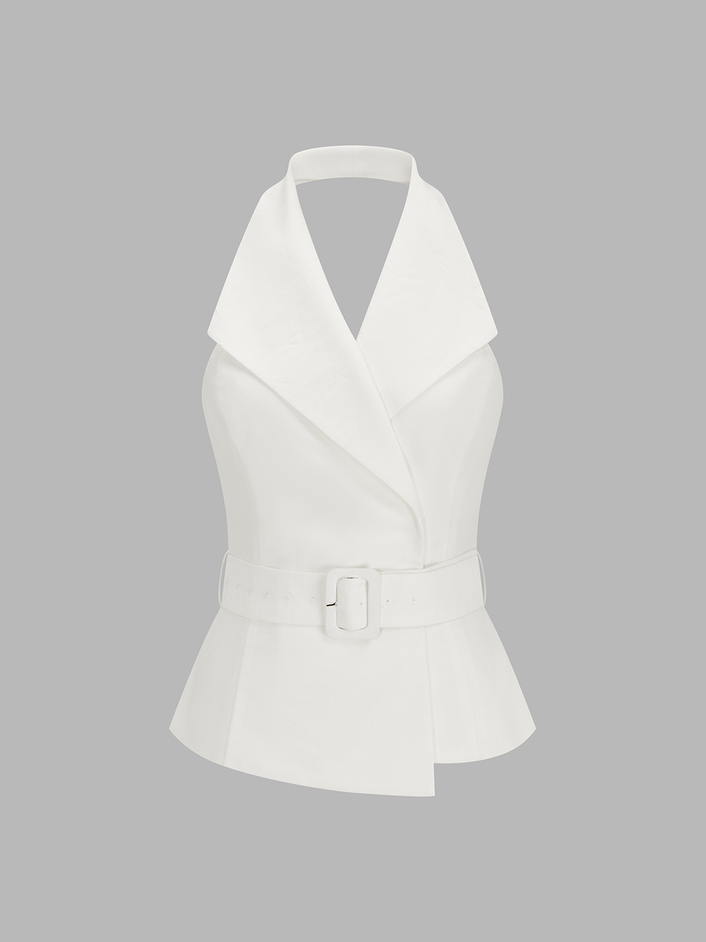 Baumwoll-Leinen-Neckholder-Top mit Gürtel