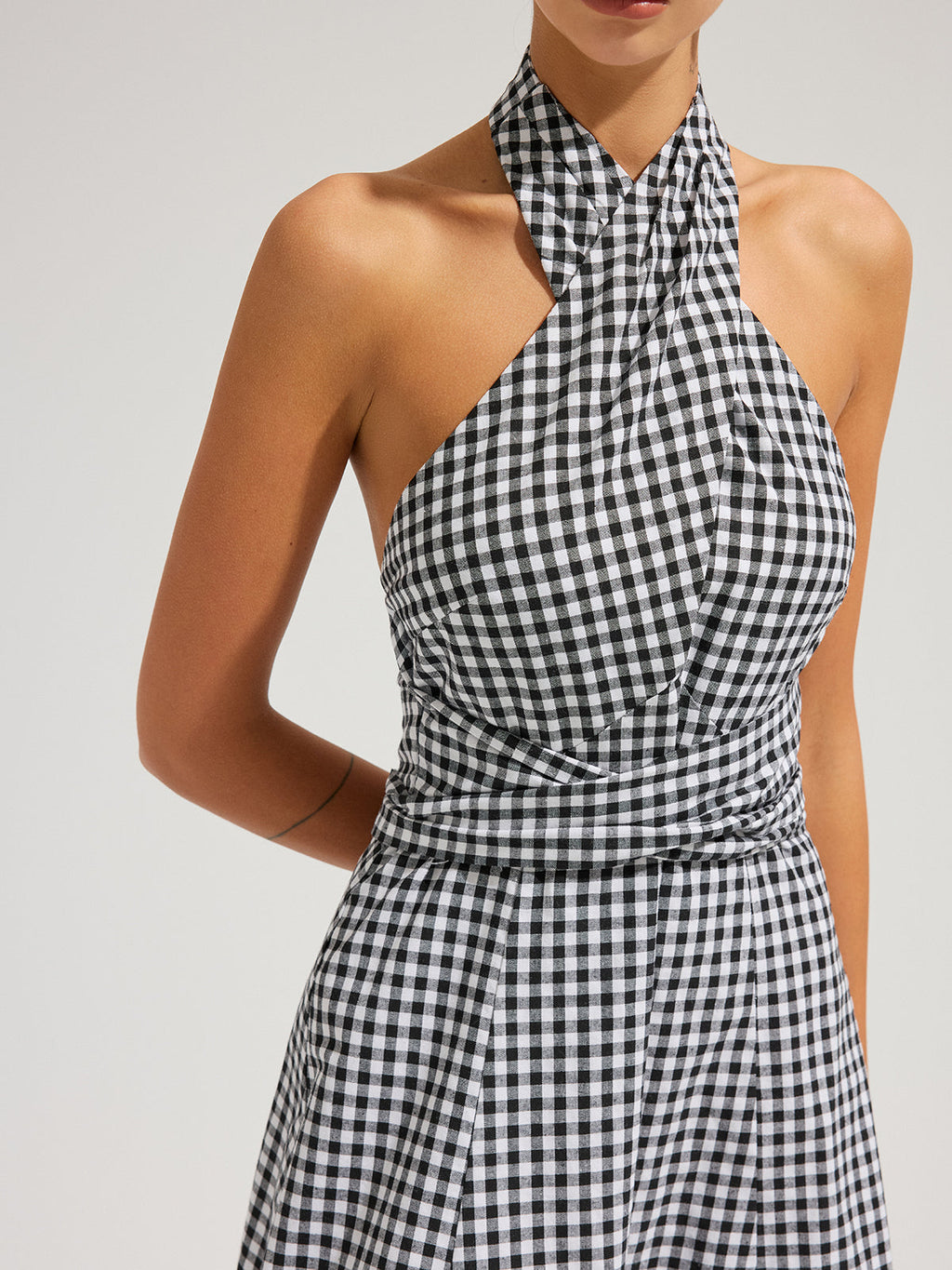 Robe longue en coton à licou et à carreaux vichy