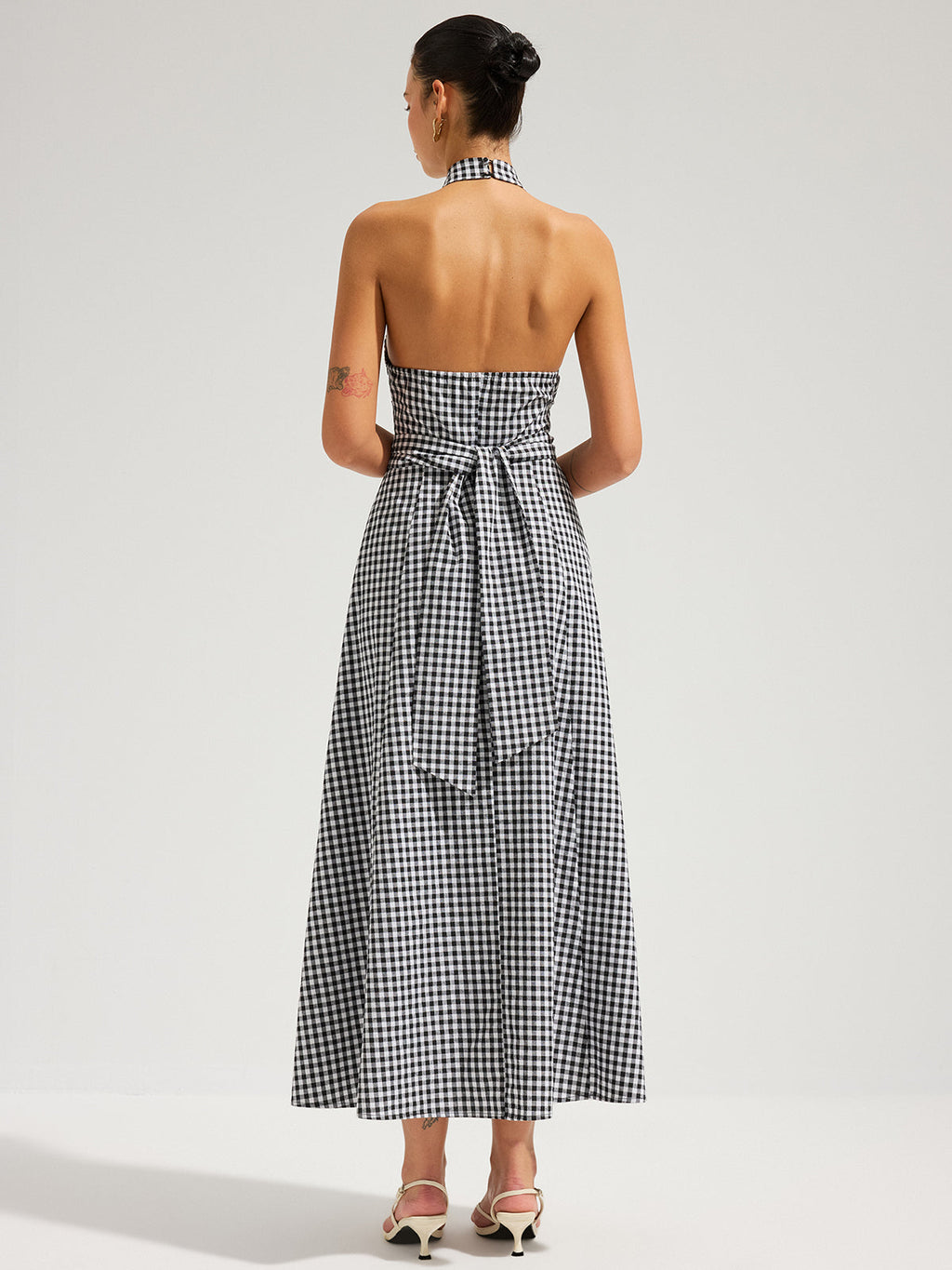 Robe longue en coton à licou et à carreaux vichy