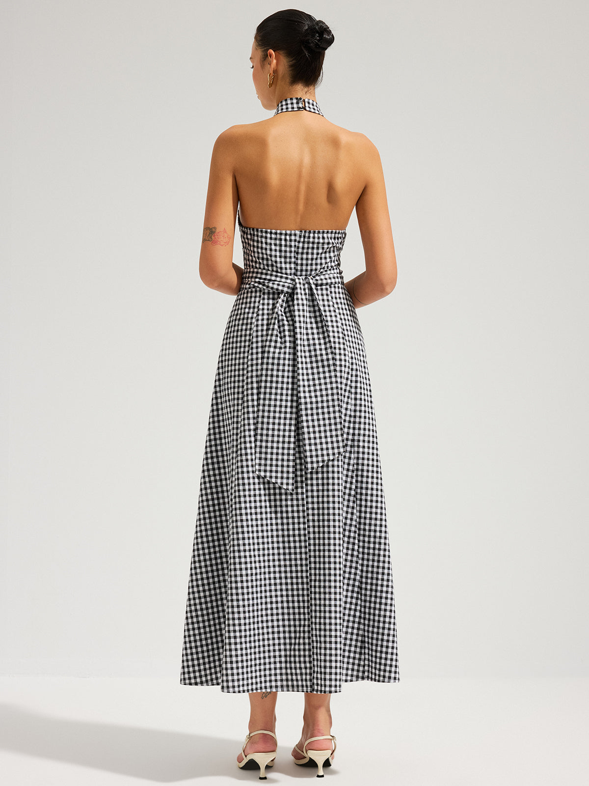 Robe longue en coton à licou et à carreaux vichy