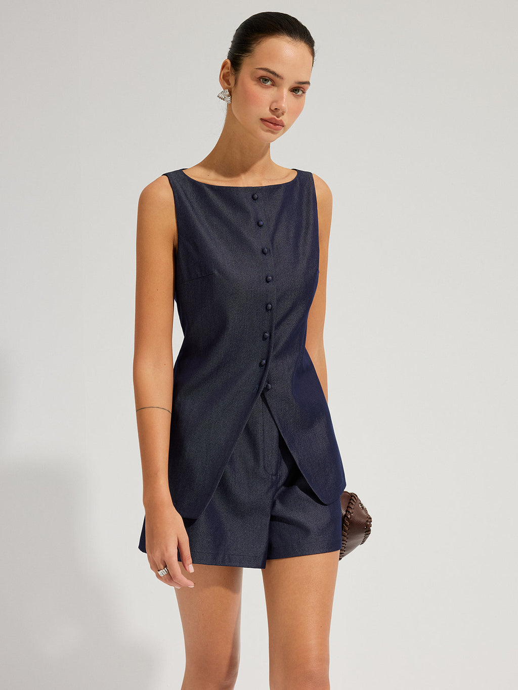 Ensemble débardeur et short en faux denim