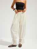 Pantalon Sarouel à Cordon de Serrage et Poignets en Dentelle