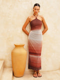 Trägerloses Chiffon-Midikleid mit Farbverlauf