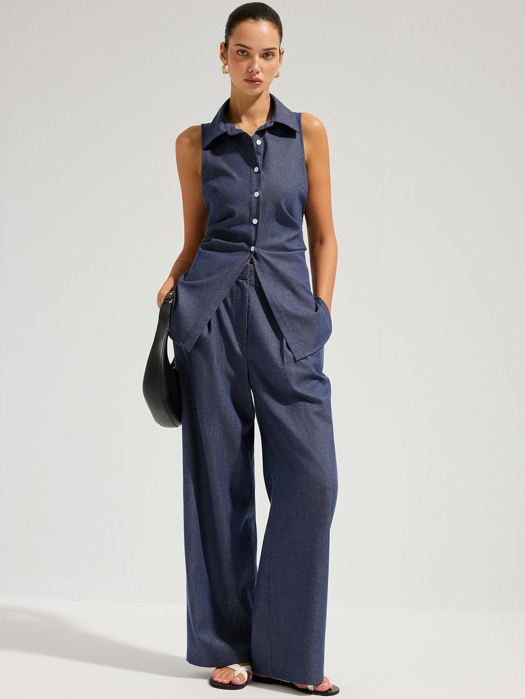 Ensemble chemise sans manches à nouer dans le dos et pantalon en jean