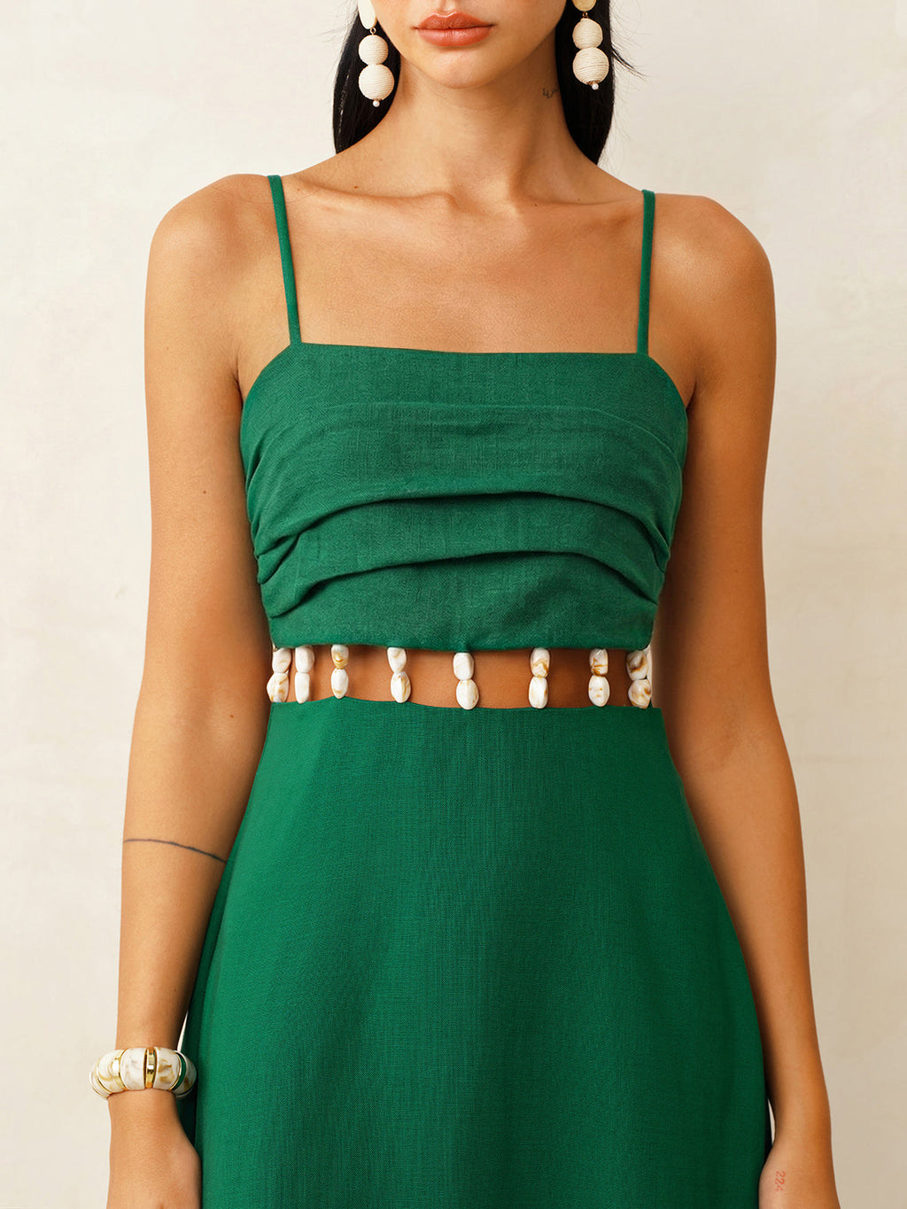 Midi-Kleid mit Camisole, Leinengemisch und Cut-Out an der Taille