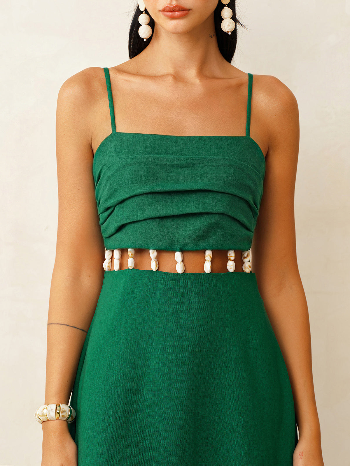 Midi-Kleid mit Camisole, Leinengemisch und Cut-Out an der Taille