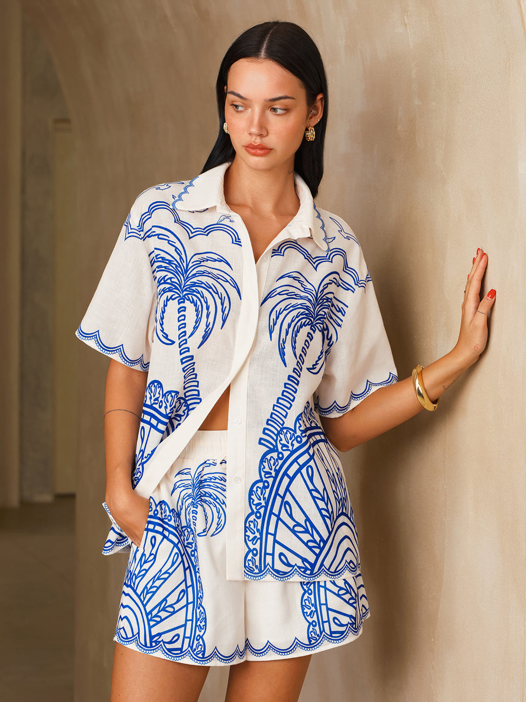 Ensemble chemise et short imprimé palmiers