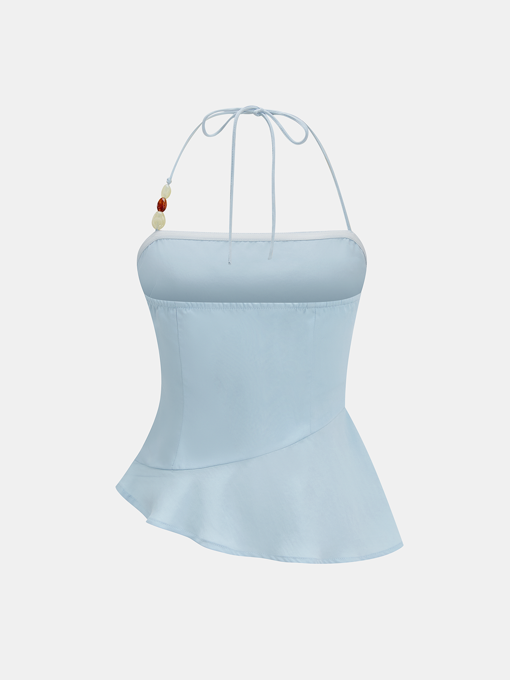 Bead Detail Tencel Ruched Halter Peplum Top