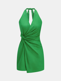 Mini-robe torsadée en coton et lin avec licol