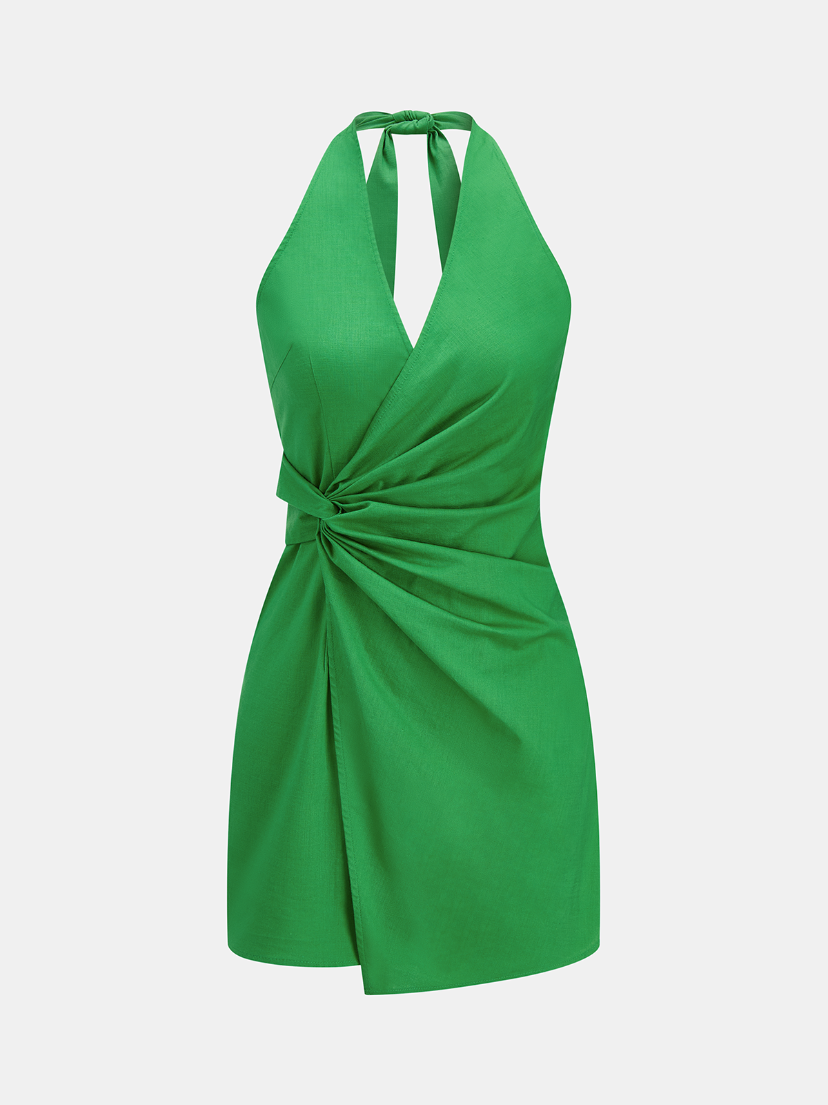 Verdrehtes Neckholder-Minikleid aus Baumwollleinen