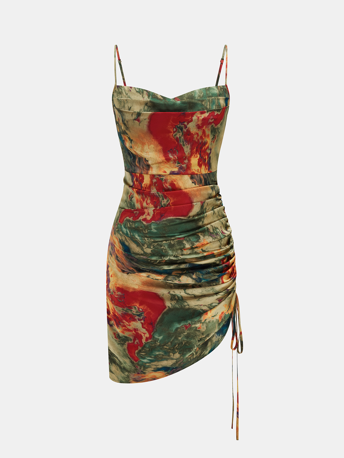 Minikleid mit gerafftem Kordelzug und abstrakten Print