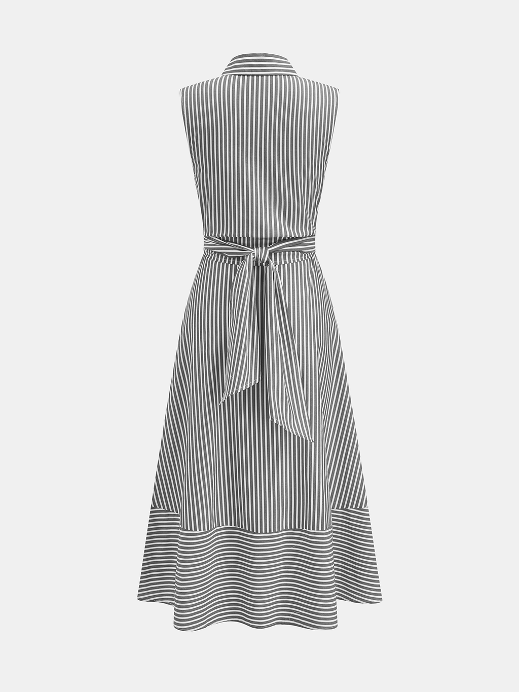 Robe midi sans manches rayée à col et ceinture à nouer
