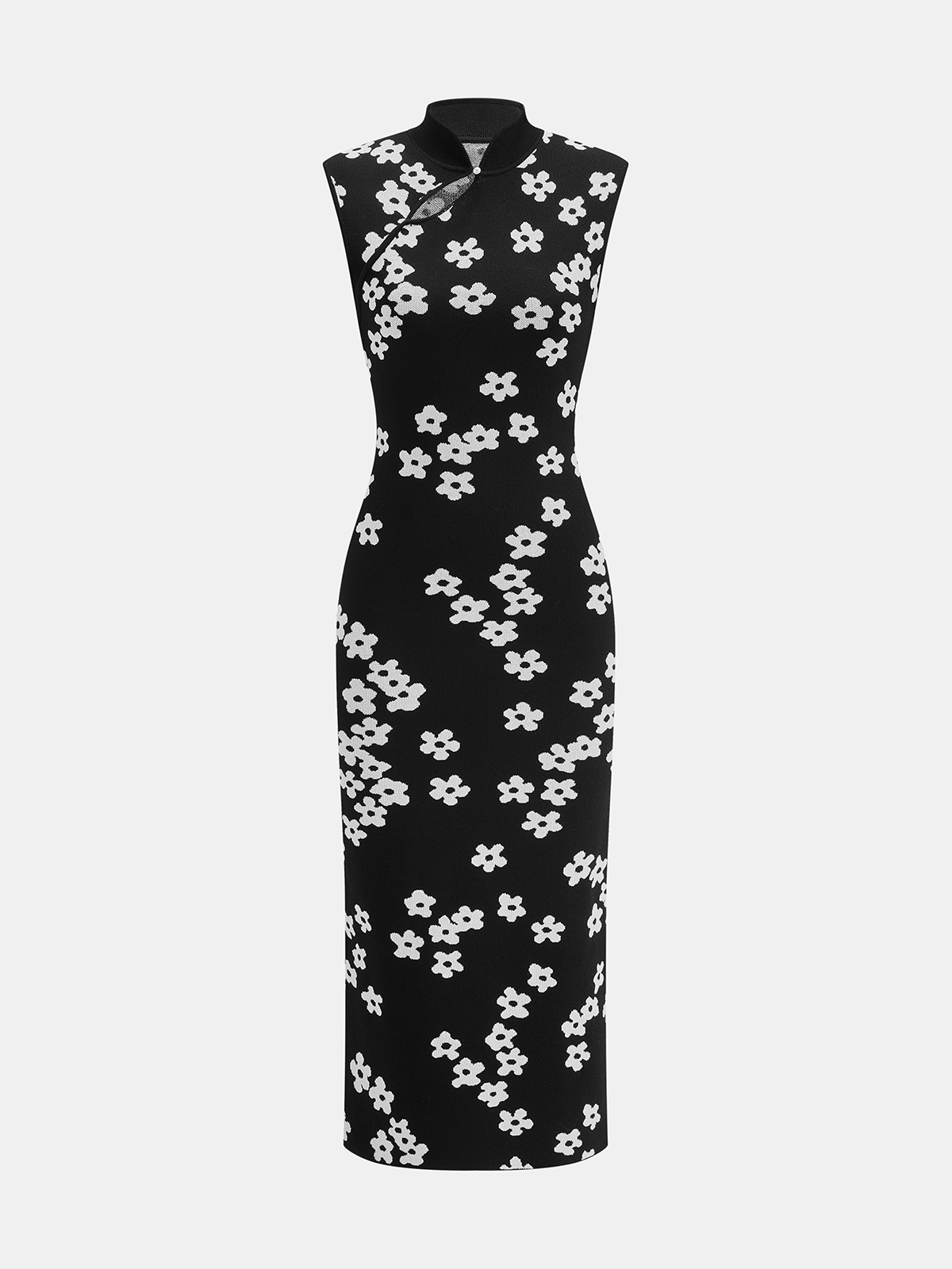 Robe midi sans manches en maille imprimée florale