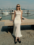 Robe longue plissée transparente en maille côtelée